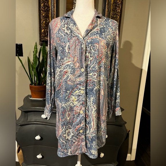 Ralph Lauren Button Down Paisley Sleep Shirt with Embroidered Logo on Po… - Picture 1 of 15